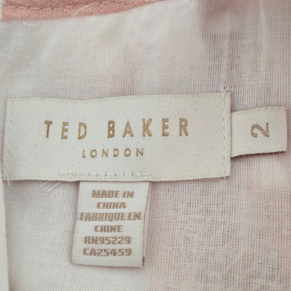 Ted Baker Denissa Linen Floral Midi Dress Pink Lace Cut Out Bishop Sleeve US 6 - Picture 14 of 15